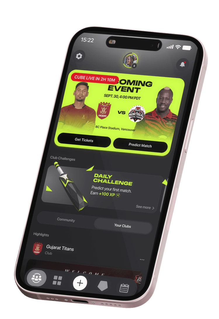 ClubLINC app showing an upcoming Vancouver Anchors match